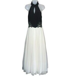 VTG‎ Full Length A-Line Prom Dress Juniors 9 Mesh Rhinestones Princess 90s Y2K